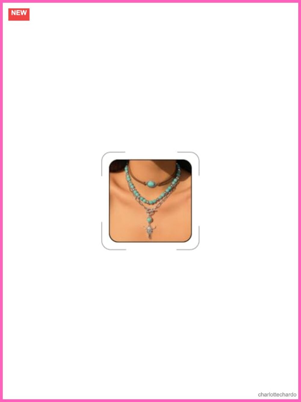 Layered Western Necklace Set Turquoise Beaded Zinc Charms Cowgirl
